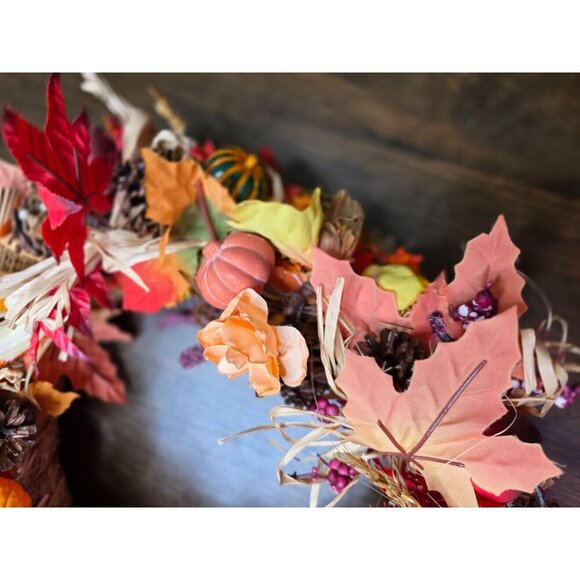 Handcrafted Fall Wreath With Mini Scarecrow & Witch Decor Straw Base Autumn Leav - Picture 12 of 14